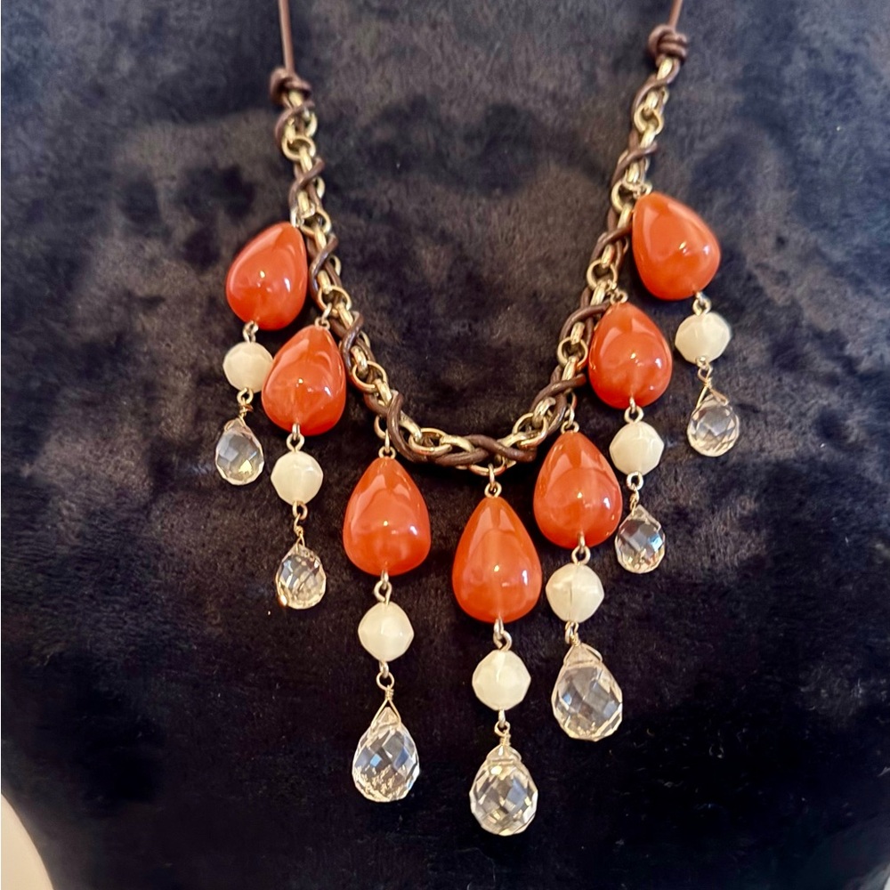 Elegant Gold and Orange Teardrop Necklace